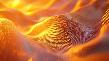 Golden digital mesh creating abstract wavy background texture