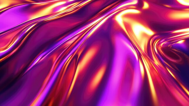 Flowing iridescent metallic fabric displaying vibrant purple and gold hues - Powered by Adobe