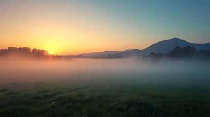 Fototapeta premium Sunrise over the mountains reflected on a calm lake