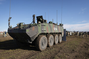 Obraz premium Romanian army Piranha V armored vehicle during The Dacian Fall 2025 Multinational Exercise.