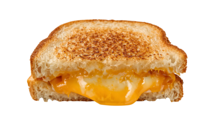 Closeup of grilled cheese sandwich with melted cheddar on the transparent background, classic comfort food, toasted lunch snack