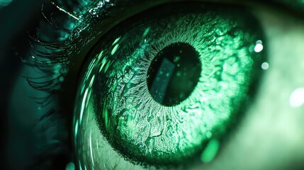 Human eye with green bionic iris technology