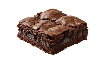 Fudgy chocolate brownie closeup isolated on the transparent background dessert snack baked square rich moist cocoa