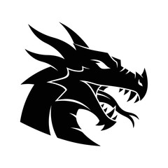 Fierce Black Dragon Head Silhouette with Sharp Teeth and Spikes.