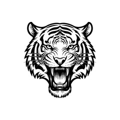 Fierce Tiger Head Roaring with Open Mouth and Sharp Teeth.