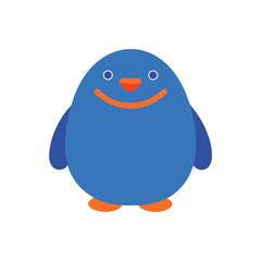Adorable quirky blue penguin character with a happy smile. A simple and cute minimal vector illustration of a friendly blob monster bird