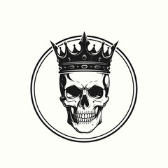 Skull wearing a crown emblem illustration.