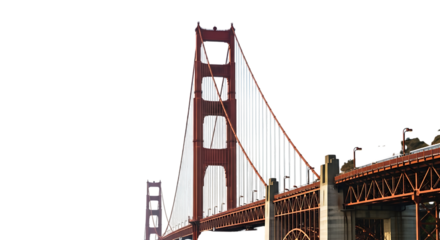 Golden gate bridge isolated on transparent background, a famous landmark in san francisco, california, usa, showcasing its iconic design