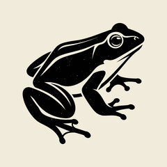 Stylized black frog illustration with clean lines and minimalist design.