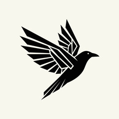 Stylized Black Bird in Flight with Geometric Wing Design.