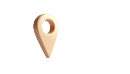 Tan location pin icon against a black, minimalist backdrop