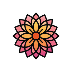 Vibrant bohemian style mandala flower icon with a geometric design and layered petals in a warm color gradient