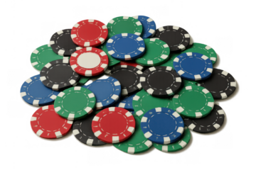 Poker chips creating a pile, representing gambling, casino games, and success in betting. Transparent background