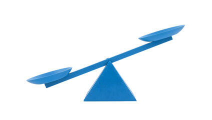 Blue seesaw balance scale isolated on the transparent background, symbolizing inequality, comparison, and decisionmaking concepts in minimal design