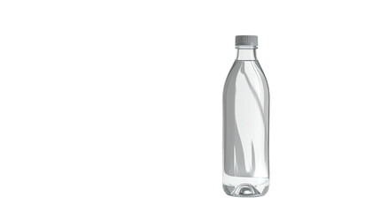 Clear plastic bottle, gray cap, water inside, isolated on black