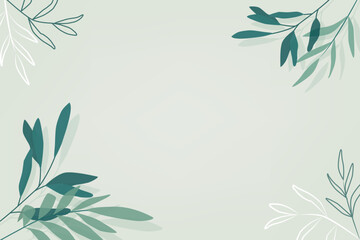 Elegant minimalist background with green leaves and outline branches. Vector illustration with copy space for text. Perfect for presentations, social media, invitations, and modern eco design projects