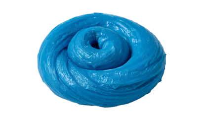 Bright blue slime swirl isolated on the transparent background trendy diy sensory toy texture, vibrant childrens craft material