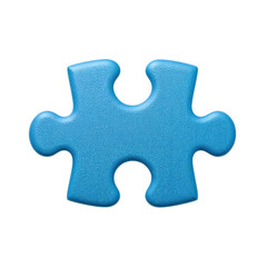 Obraz premium Single blue puzzle piece isolated on the transparent background, closeup of textured jigsaw element for game, learning, autism awareness, problem solving concept