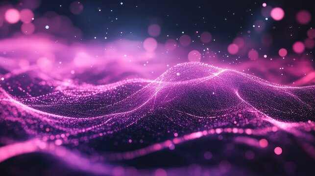 Futuristic purple digital wave particles moving background - Powered by Adobe