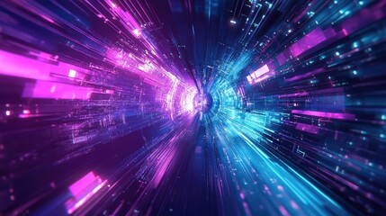 Fototapeta premium Digital data tunnel cyberspace technology background creating fast light trails