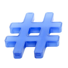 Fototapeta premium Blue transparent hashtag symbol isolated on the transparent background for social media, digital marketing, and communication concepts