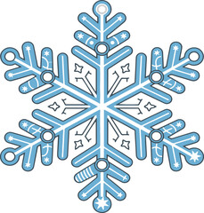 A detailed, six-pointed snowflake illustration with blue and white colors and ornate geometric patterns, designed possibly as an ornament.