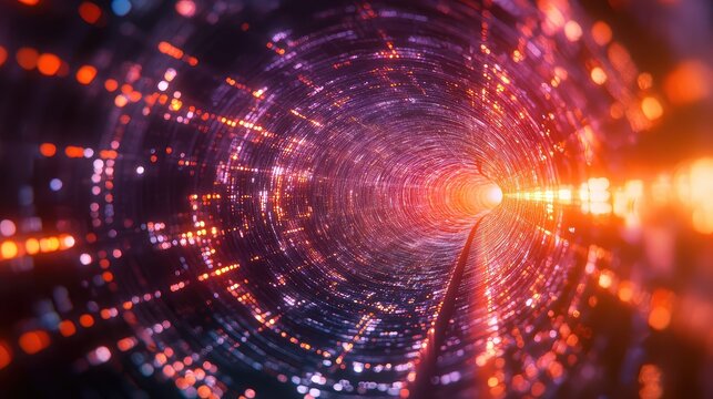 Abstract digital tunnel with glowing data stream - Powered by Adobe
