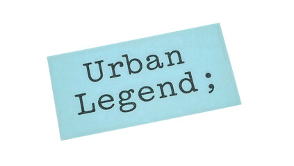 Urban legend text on blue note card isolated on the transparent background for myth, folklore, and mystery concept themes
