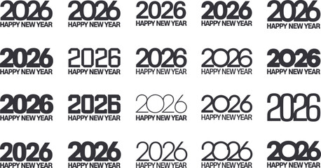 2026 Happy New Year Typography Set – Modern Number Designs & Festive Text Styles