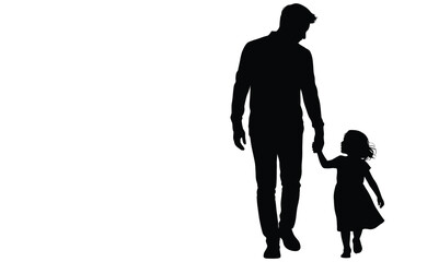 Father and Daughter Silhouette Walking Hand in Hand Keywords: father, daughter, silhouette