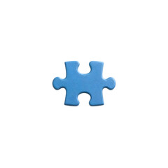 Fototapeta premium Single blue jigsaw puzzle piece isolated on the transparent background symbolizing solution, connection, and problem solving