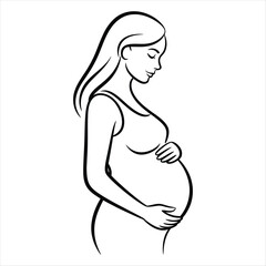 Pregnant Woman Silhouette Line Art Black Keywords: pregnant, woman, silhouette, line art, black