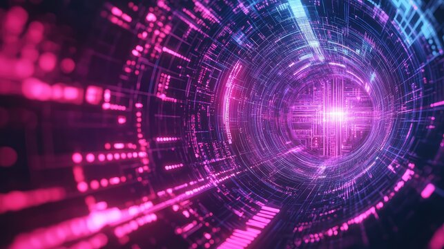 Digital data flowing through abstract futuristic network tunnel