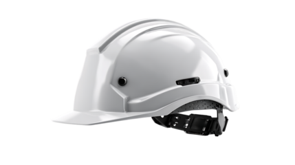 White hard hat isolated on transparent background, essential safety equipment