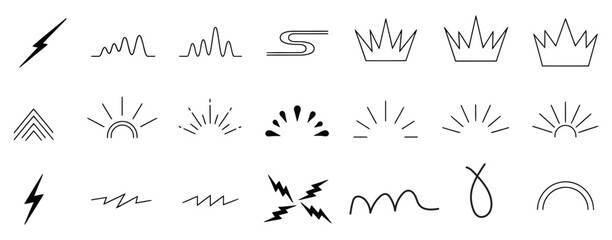 Collection of hand drawn abstract symbols and icons on white background