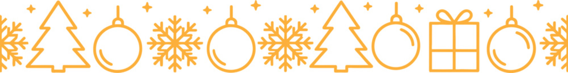 Christmas Line Art Border Set – Holiday Trees, Ornaments, Snowflakes & Gift Decorations