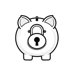 White Piggy Bank with Locked Padlock Symbol Representing Financial Security and Savings