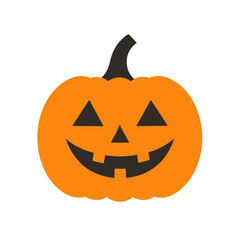 Orange Jack O Lantern Halloween Pumpkin with Carved Happy Face Isolated on White Background