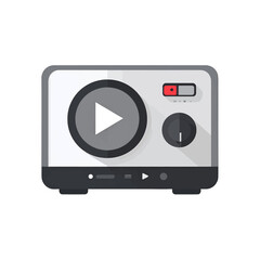 Retro Radio Player With Play Button and Volume Knob White Background Flat Design Style