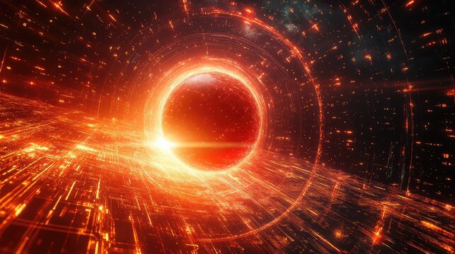 Digital data sphere in abstract cyberspace tunnel