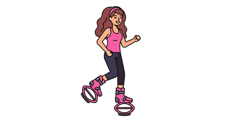 Woman exercising in kangoo jumps fitness trendy workout concept art