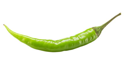 Fresh green chili pepper isolated on transparent background for cooking dishes