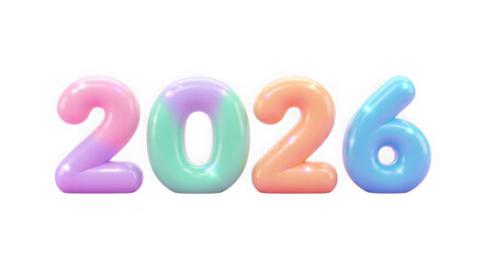 Colorful 3d numbers forming the year 2026, isolated on transparent background