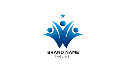 Fototapeta premium Team Reaching Star Logo Vector – Three People Achieving Success and Leadership Symbol