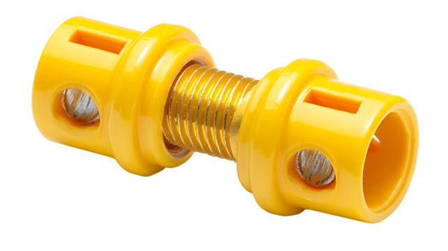 Yellow plastic connector isolated on transparent background with metal screw inside