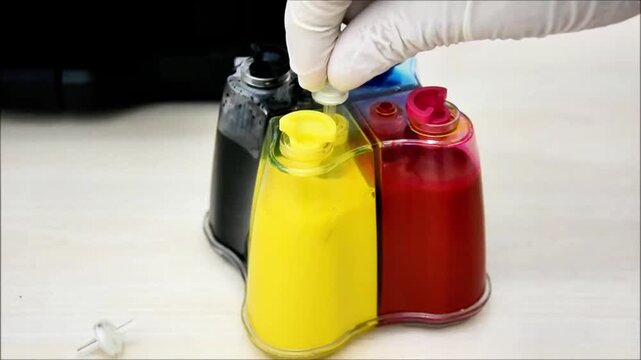 Step by step guide showing how to install fine filters in a reusable printer cartridge setup, ensuring clean ink flow, improved print quality, and extended cartridge performance