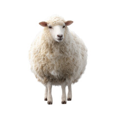 Fototapeta premium A fluffy white sheep stands front and center against a solid transparent background, showcasing its thick wool coat and gentle expression. background removed