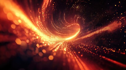 Digital data flowing through abstract light tunnel