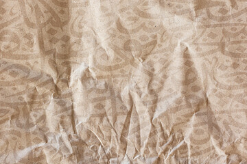 Arabic calligraphy wallpaper on a wall with a brown background and old paper interlacing. Translate...