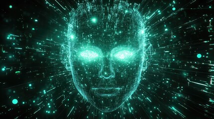 Artificial intelligence human face grid thinking processing data